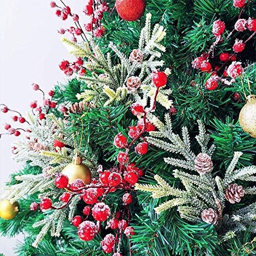 Fangoo Christmas Artificial Long Snow Red Berry Stems, 6 PCS, 19.7 Inch