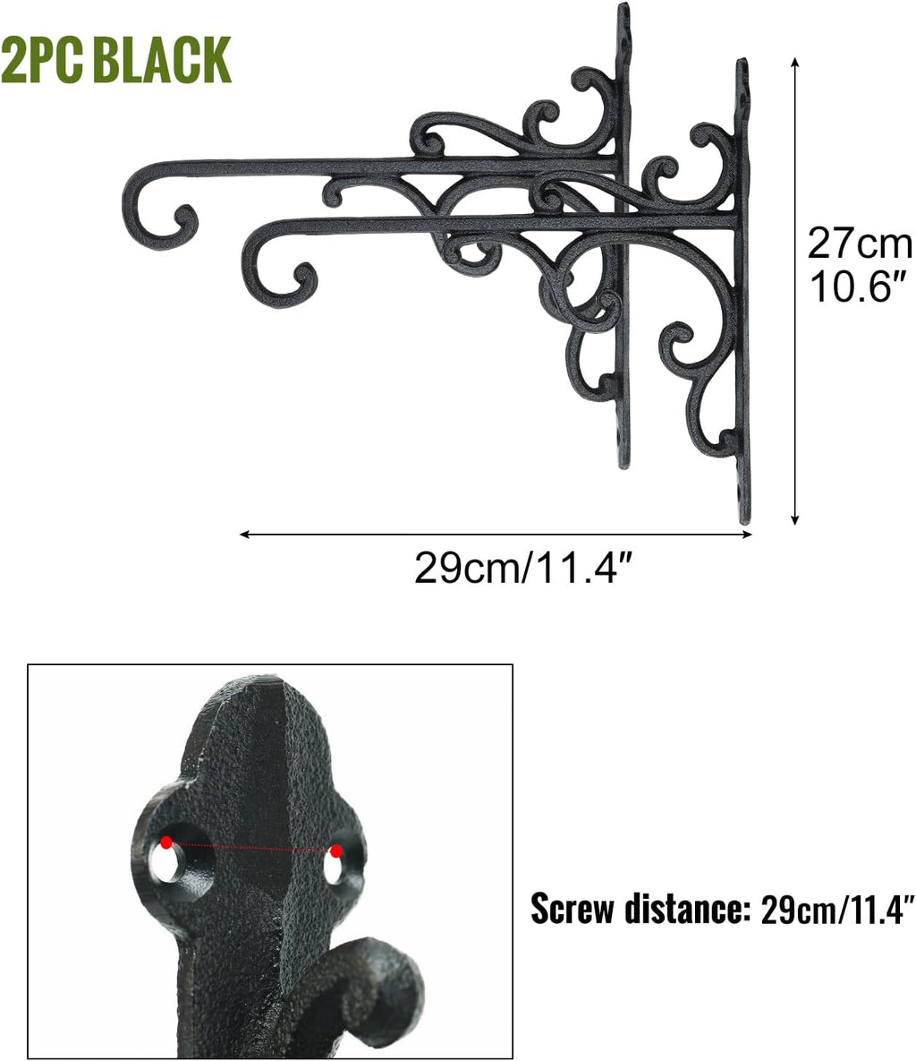 Sungmor Cast Iron Wall Hook Plant Hangers - 2PC Black | Home & Garden Heavy Duty Hanging Bracket Plant Hooks - Hanging
