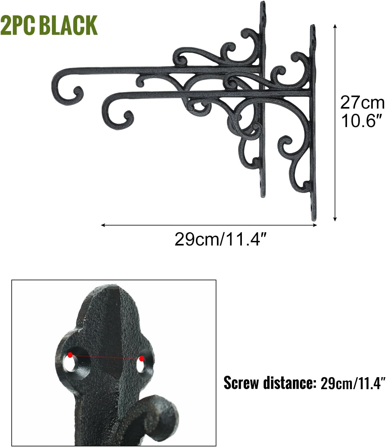 Sungmor Cast Iron Wall Hook Plant Hangers - 2PC Black | Home & Garden Heavy Duty Hanging Bracket Plant Hooks - Hanging