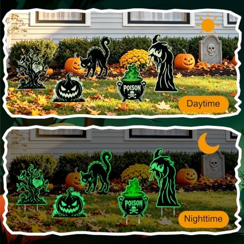 8pcs Glow Halloween Yard Signs with Stakes, Outdoor Halloween Decor