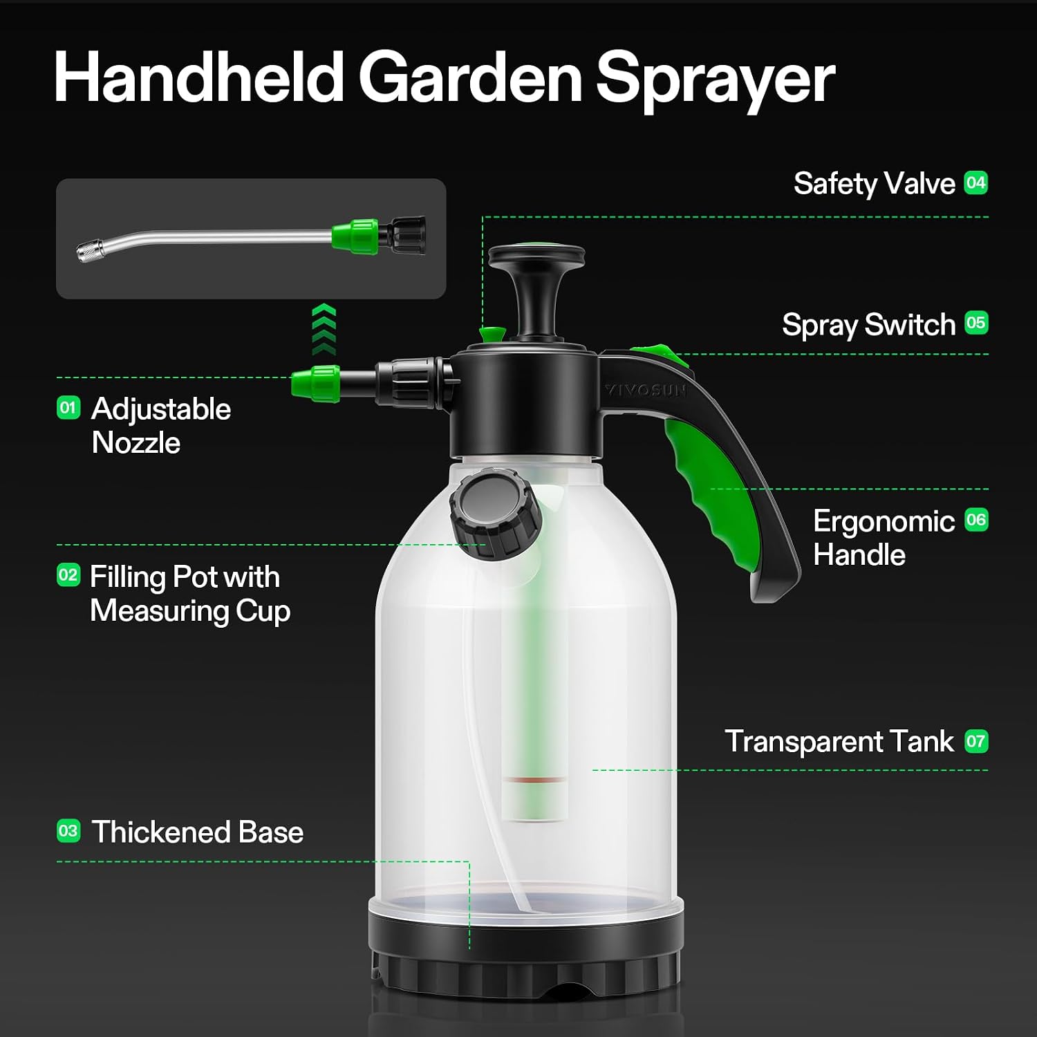 VIVOSUN 50oz Pump Sprayer, Portable Water Spray Bottle | for Spraying Plants, Flowers, Weeds and Cleaning, Hand Pump