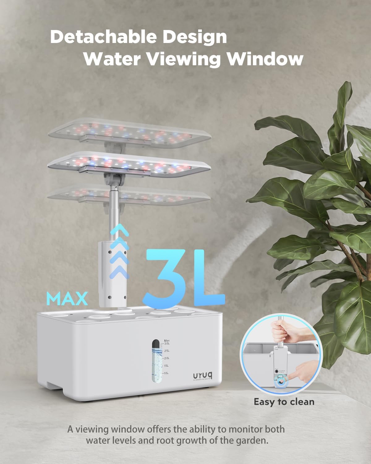 8 Pods Hydroponics Growing System with LED Grow Light - White | Quiet Water Pump, Automatic Timer, Adjustable Height