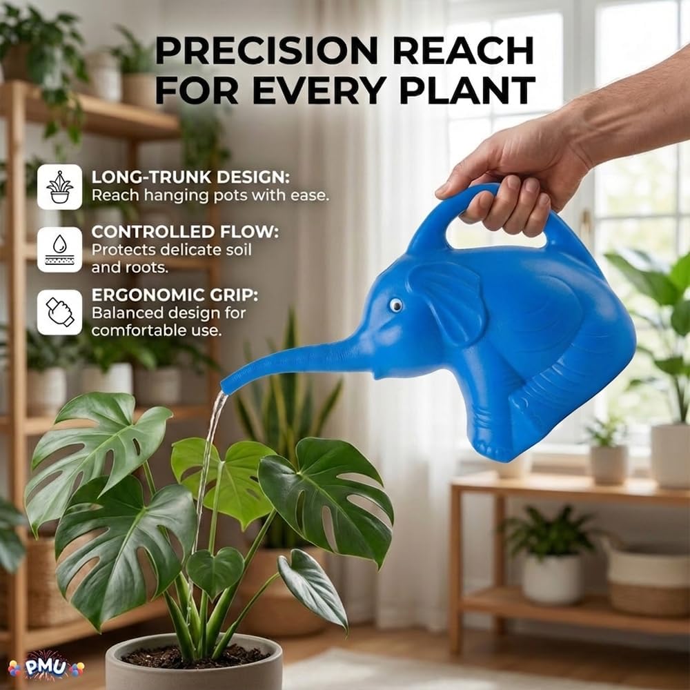 PMU 3Pcs 2-Quart Elephant Watering Can – Durable Plastic Garden Watering Can for Indoor & Outdoor Plants, Easy-Pour