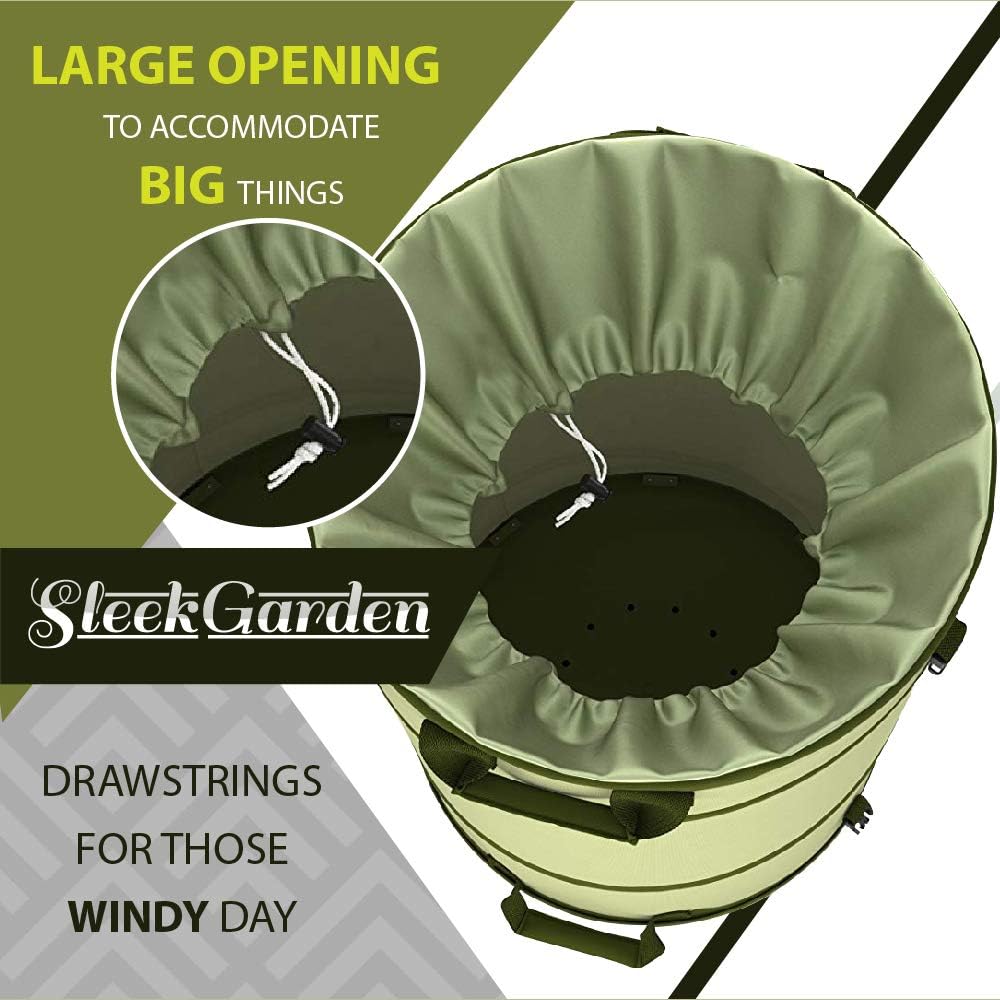 Collapsible Garden Canvas Pop Up Yard Waste Bin - 30 Gallon Leaf Bag Holder | Canvas Fabric, Collapsible Design, Drain