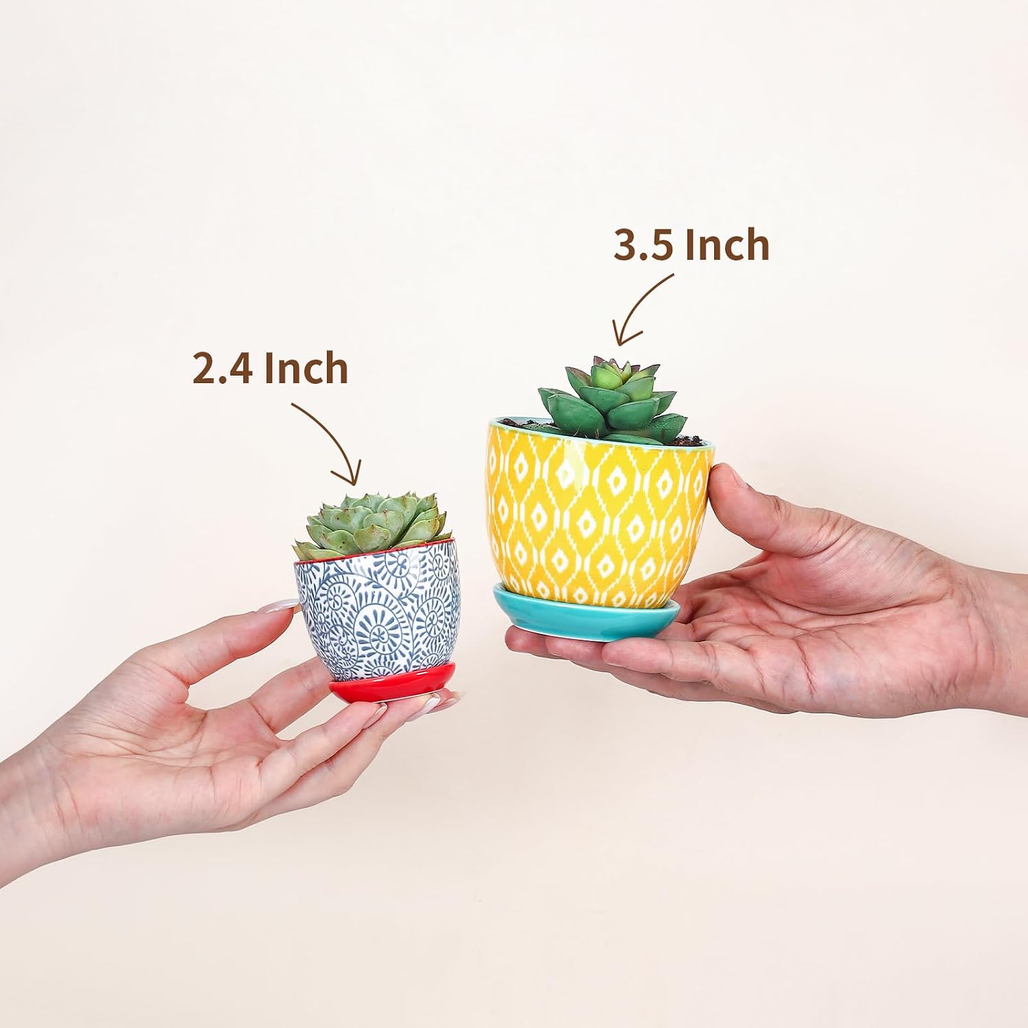 Selamica Ceramic 2.4 Inch Succulent Pots, Mini Flower Pots for Cactus Plant with Drainage Holes & Saucers, Home Decor