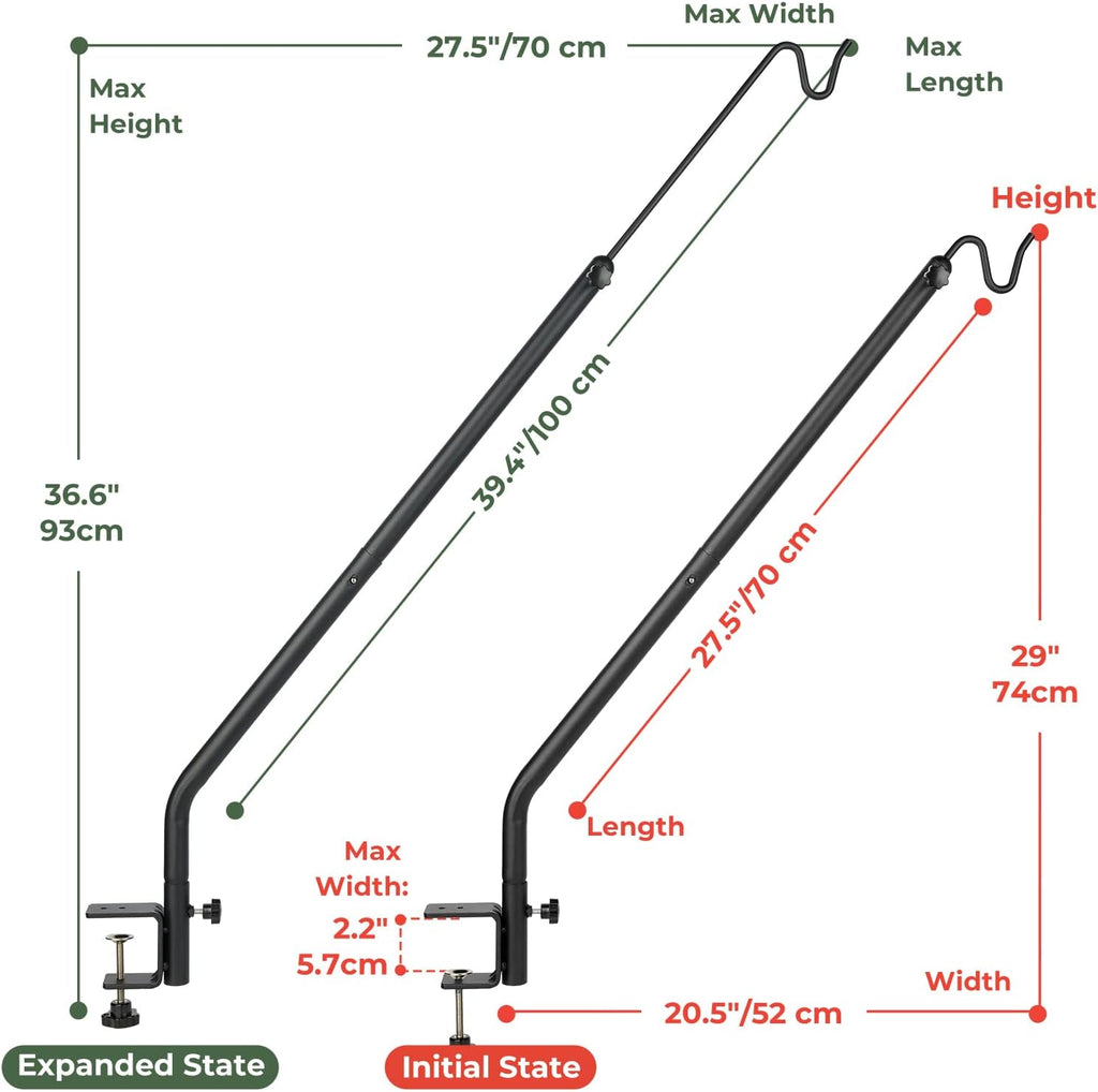 Kingsyard 2 Pack Heavy Duty Deck Hook, 27"-39" Adjustable Metal Deck Railing Hooks for Hanging Bird Feeders, Planters