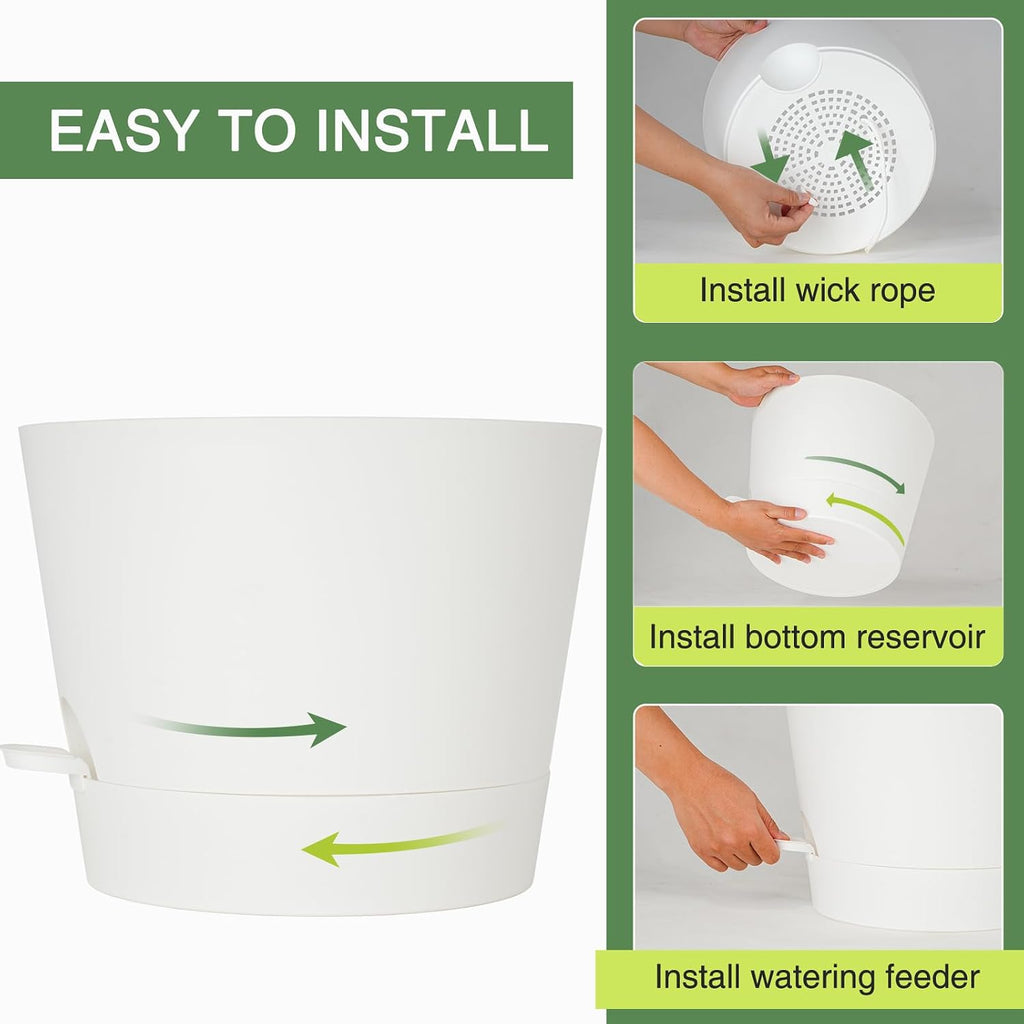 SwinDuck 12inch Large Self Watering Plant Pot, Plastic Cylinder Planter with 60Oz Deep Reservoir and Saucer for Indoor