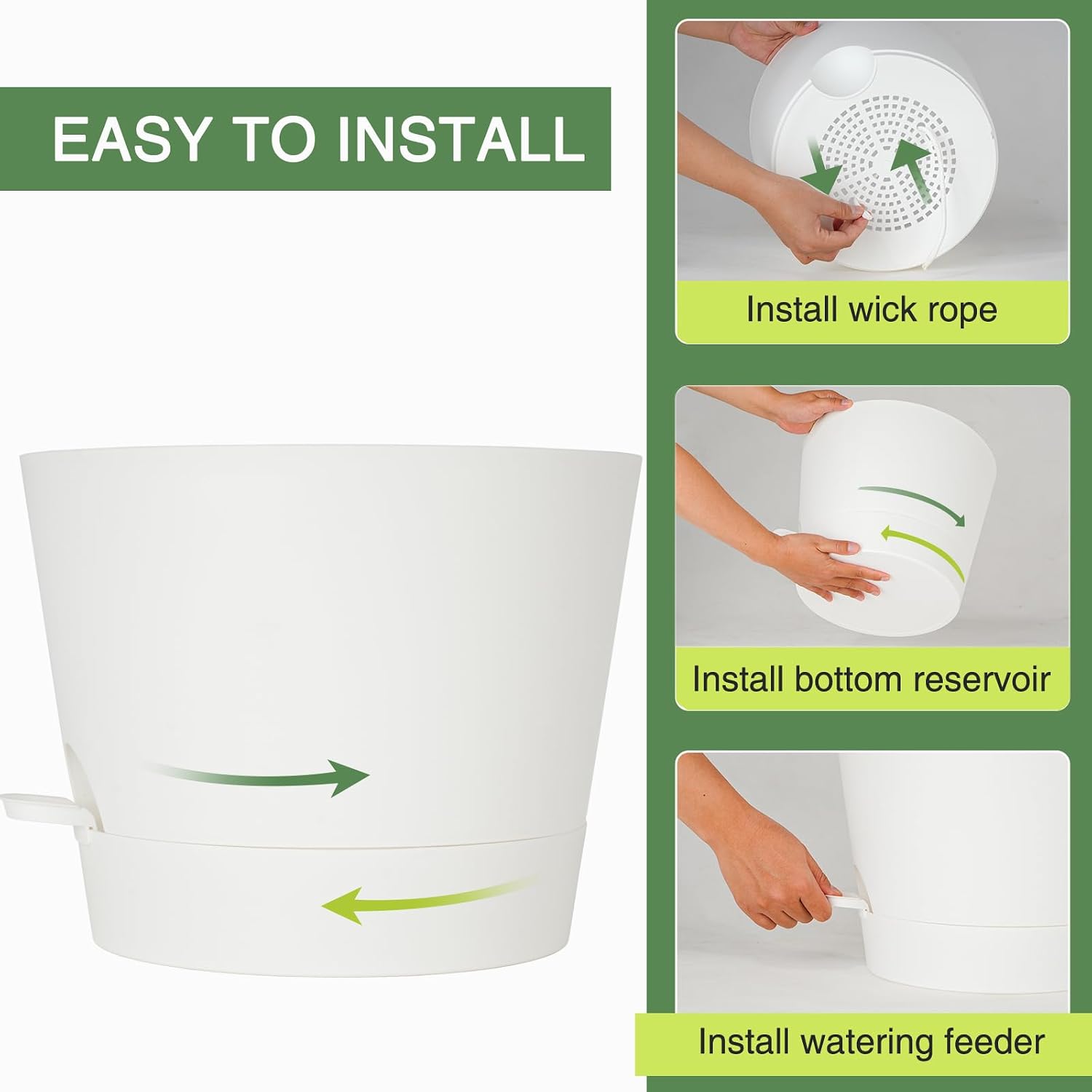 SwinDuck 12inch Large Self Watering Plant Pot, Plastic Cylinder Planter with 60Oz Deep Reservoir and Saucer for Indoor