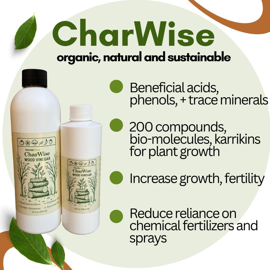 VermisTerra CharWise - 16 oz Wood Vinegar Biostimulant - Seed Germination, Enriches Soil, Growth Enhancer, Combats