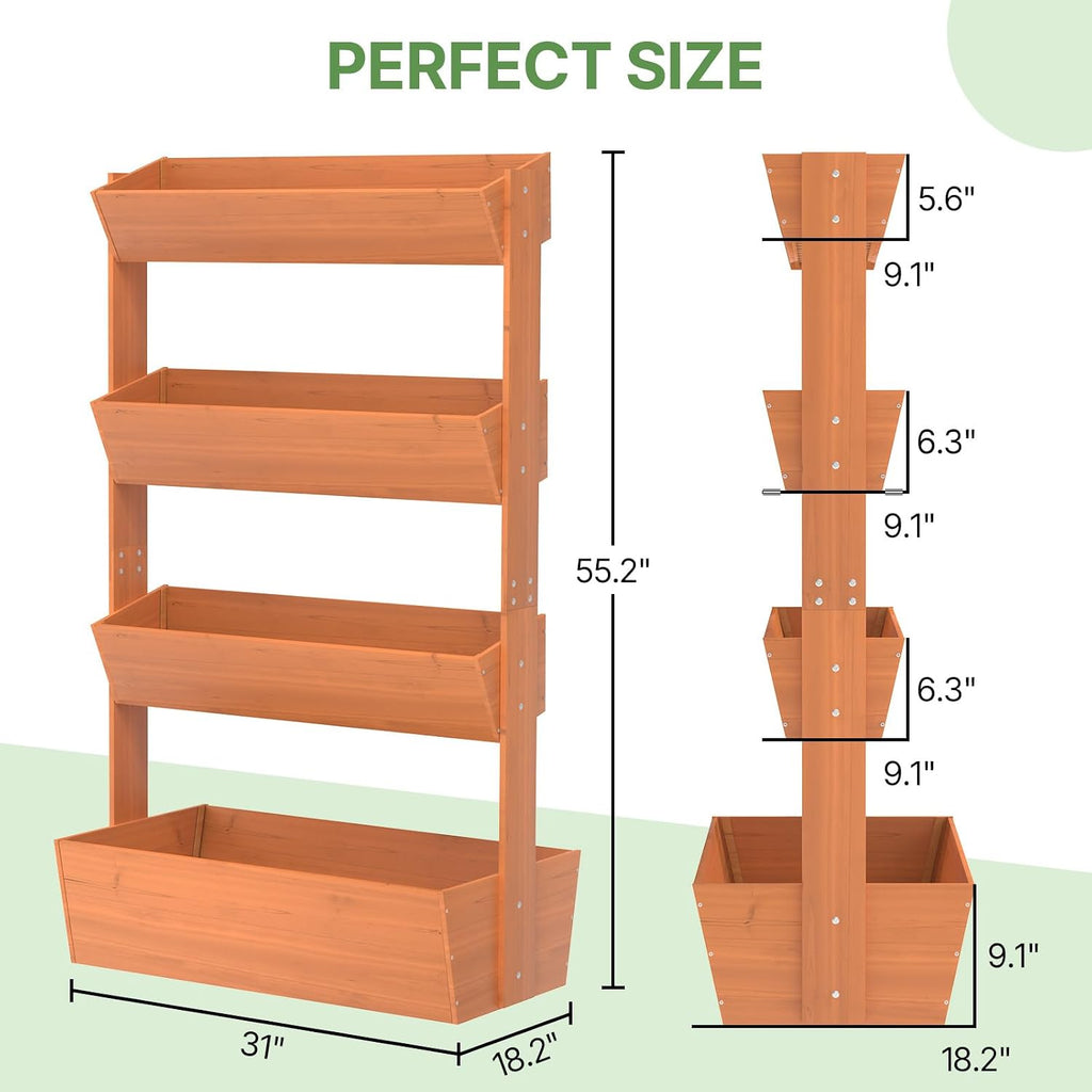 Suteck Raised Garden Bed, 4 Tier Vertical Wooden Planter Box | Freestanding Outdoor Planters for Vegetables, Flowers &