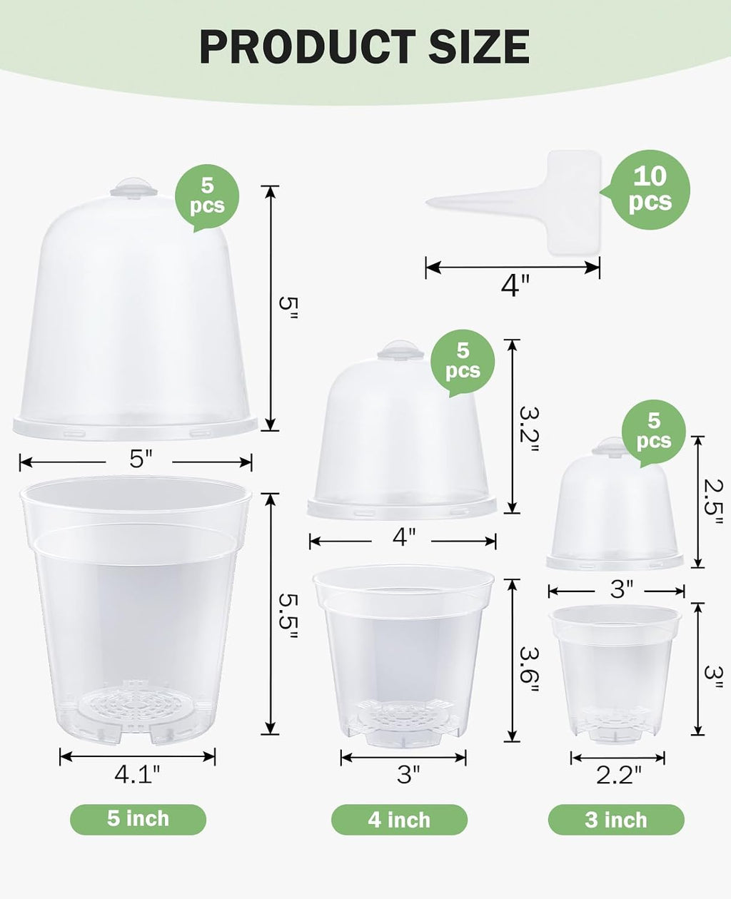 3/4/5 Inch Clear Nursery Pots with Domes for Propagation (15 Pcs) | Unique drainage holes and raised bases improve