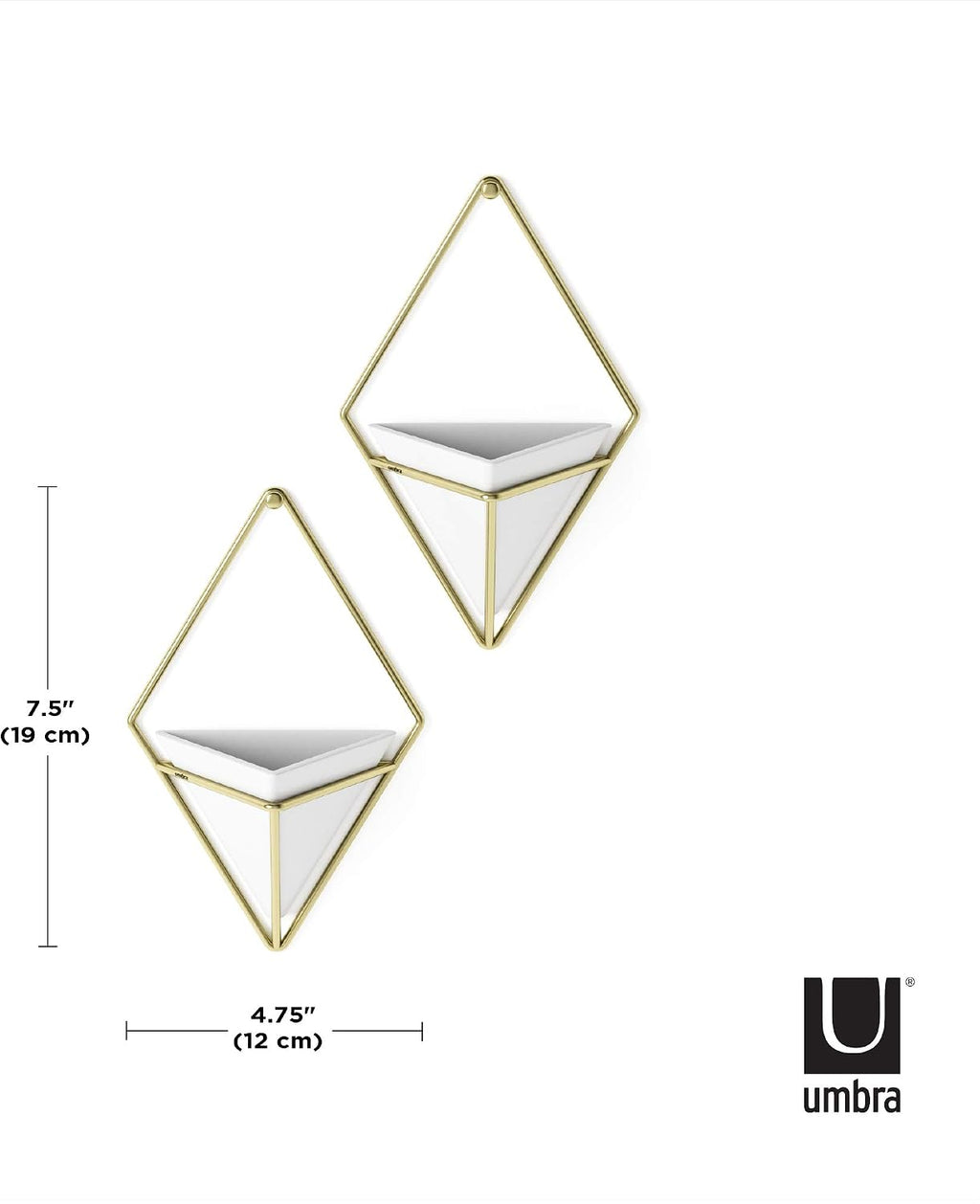 Umbra Trigg Hanging Planter for Small Plants, Set of 2, Small, White/Brass
