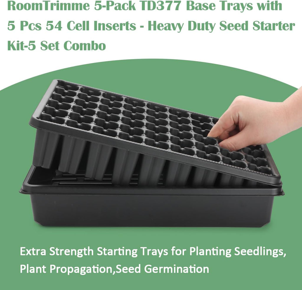 RooTrimmer 5 Pack Seedling Starter Trays No Holes and 5 Pack 54 Cell Seed Starter Trays Extra Deep 2.8" - Heavy Duty