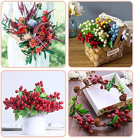4 Pcs Artificial Red Berries, Christmas Fake Flowers Lifelike Redberry Stems Faux Fruit for Valentine's Day Wedding Home Kitchen Party Crafts Decoration(Red)