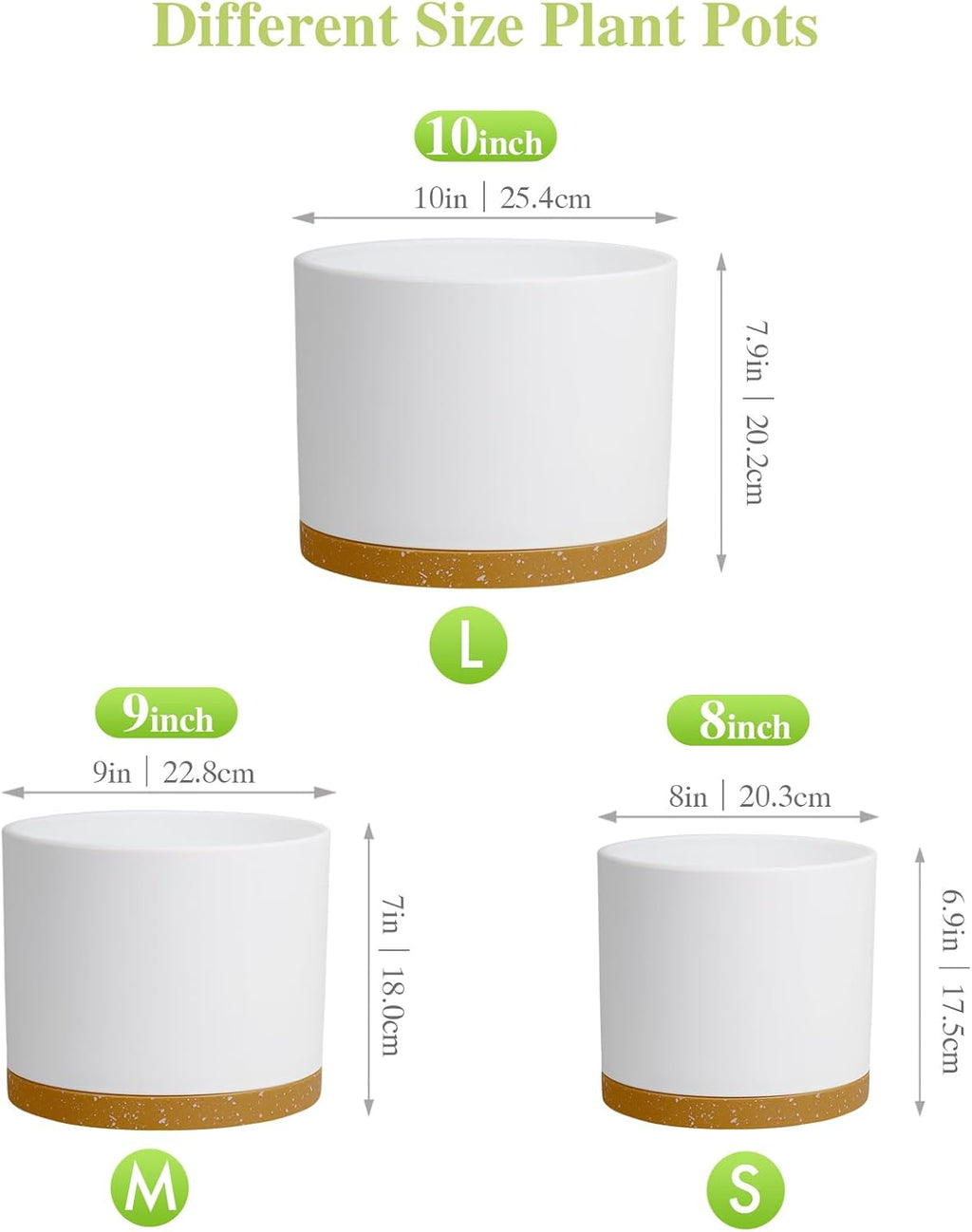 Large Plant Pots Set of 3 – 8", 9", 10" Indoor Flower Pots with Drainage Holes and Saucers, Big Planters for Monstera