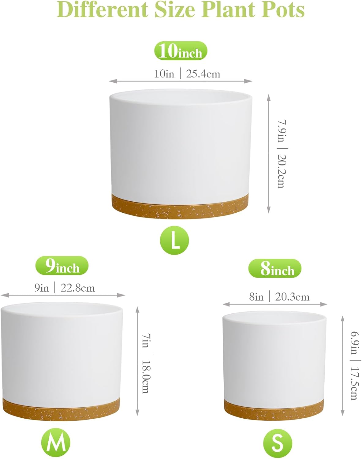 Large Plant Pots Set of 3 – 8", 9", 10" Indoor Flower Pots with Drainage Holes and Saucers, Big Planters for Monstera