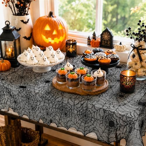 Jomelly Halloween Spider Web Lace Tablecloth,54 x 72 Inch