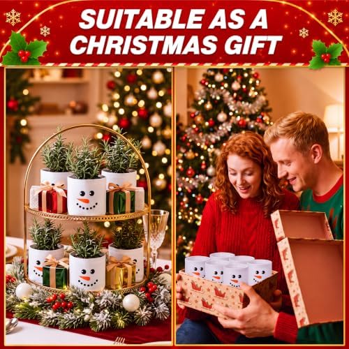 SATINIOR 24 Pcs Christmas Party Favors Gift, White Snowman Succulents Pots