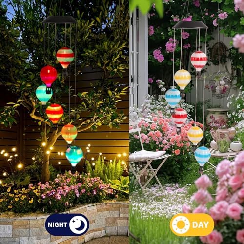 Solar Wind Chimes for Outside, Color Changing Hot Air Balloon Solar Lights