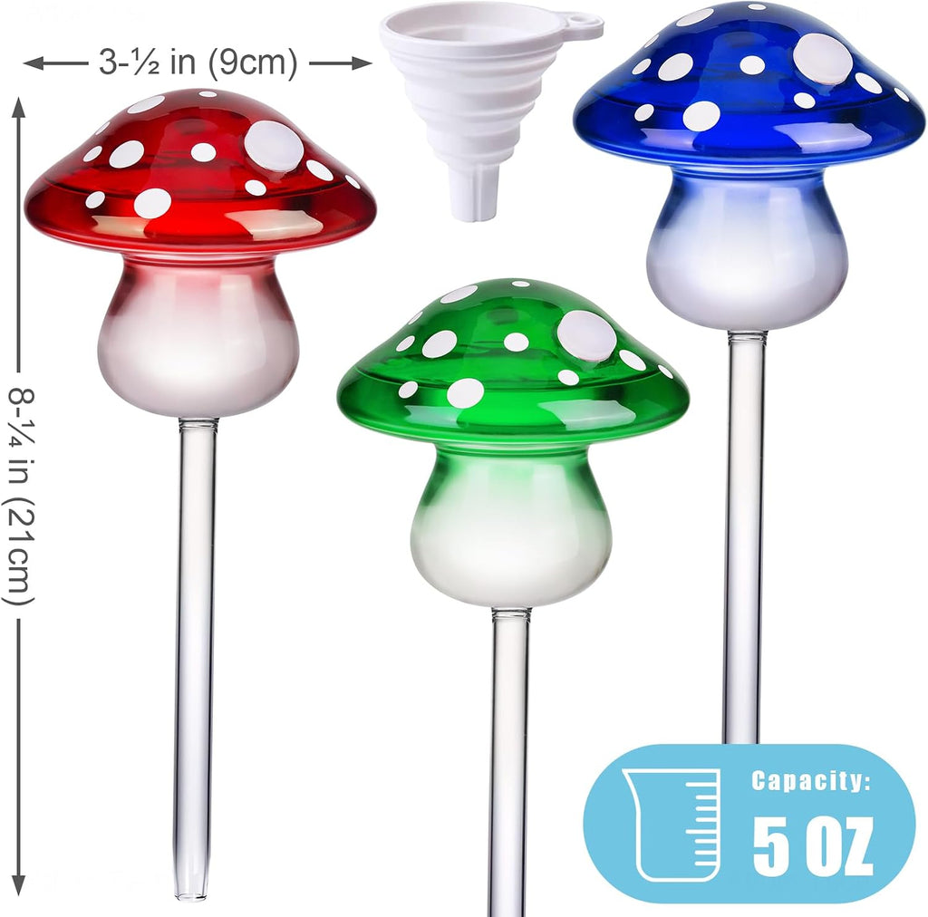 NiHome Self Watering Globes Mushroom Glass Bulbs Set of 3, Indoor Outdoor | Hand-Blown, Vibrant Colorful Irrigation