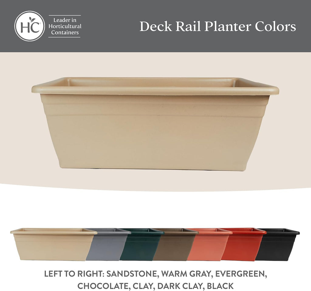 The HC Companies 24 Inch Deck Rail Planter Box with Drainage Plug, Lightweight UV-Resistant Plastic Outdoor Planters
