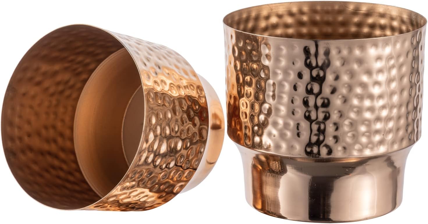 MyGift 5 and 6 Inch Modern Hammered Copper Tone Metal Planter Pots, Decorative Flower Pot Plant Container Centerpiece