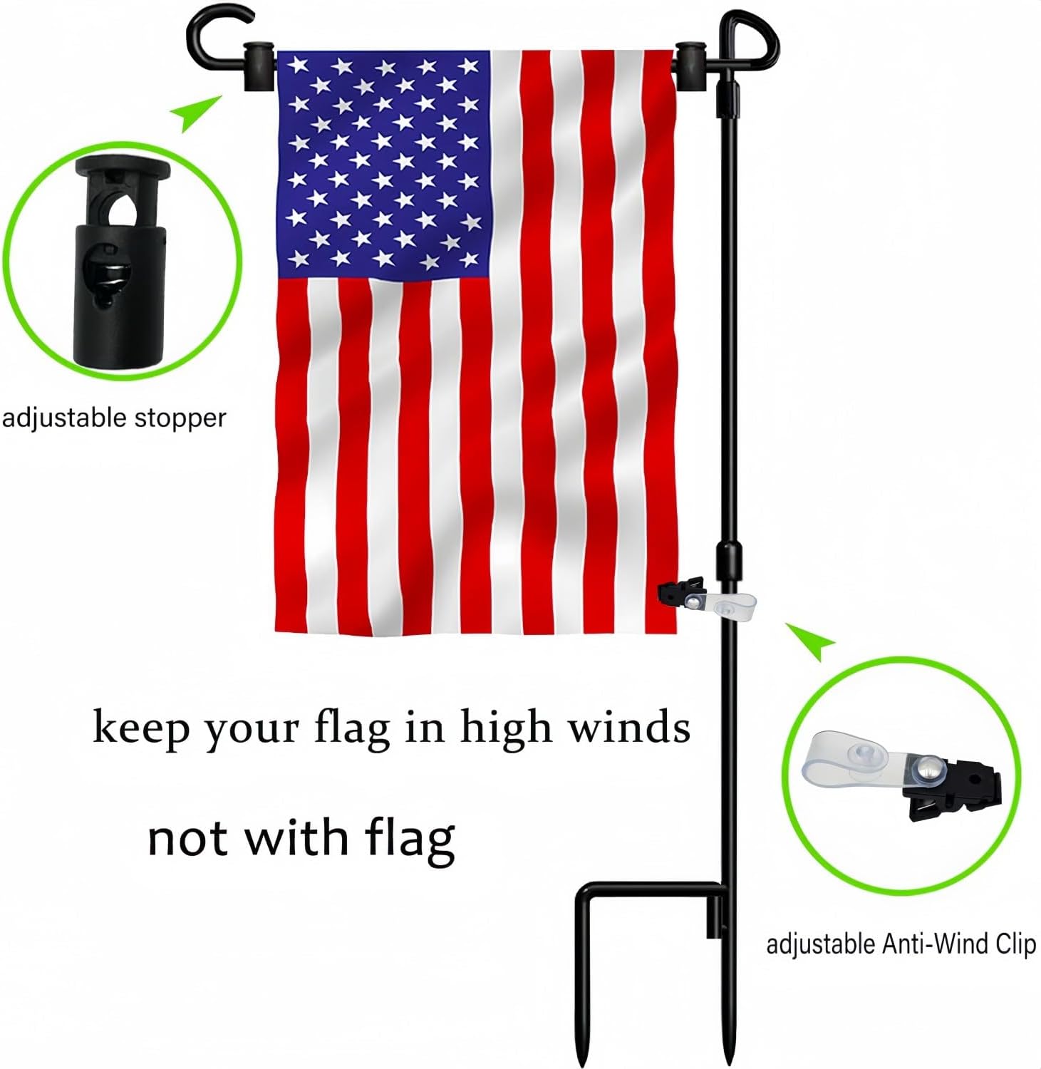 Garden Flag Pole Stand Holder, 10 Pack Garden Flags for Outside with Flag Stopper and Clip Waterproof Powder-Coated