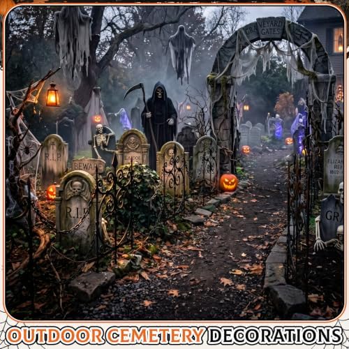 Yaocom 10 Pack Halloween Graveyard Fence, 23.6" x 15.8" Metal Garden Decor
