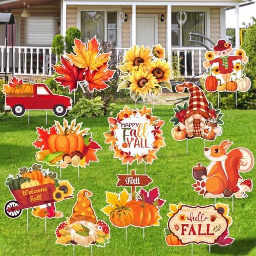 12 Pcs Fall Yard Signs with Stakes Outdoor Thanksgiving Decorations,Autumn