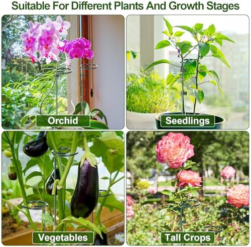 Mwellewm 3 Sets Plant Stakes 12/25/36 Inch Adjustable Plant Support Stakes Tall for Indoor Outdoor Plant Holder Stick Steel Garden Stem Pole Amaryllis Stakes with 15 Clip for Tomato Orchid Lily Flower