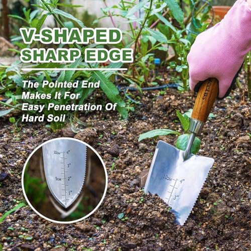 Haliaeetus Garden Trowel with Serrated Edge, 4'' Depth Mark Planting Shovel