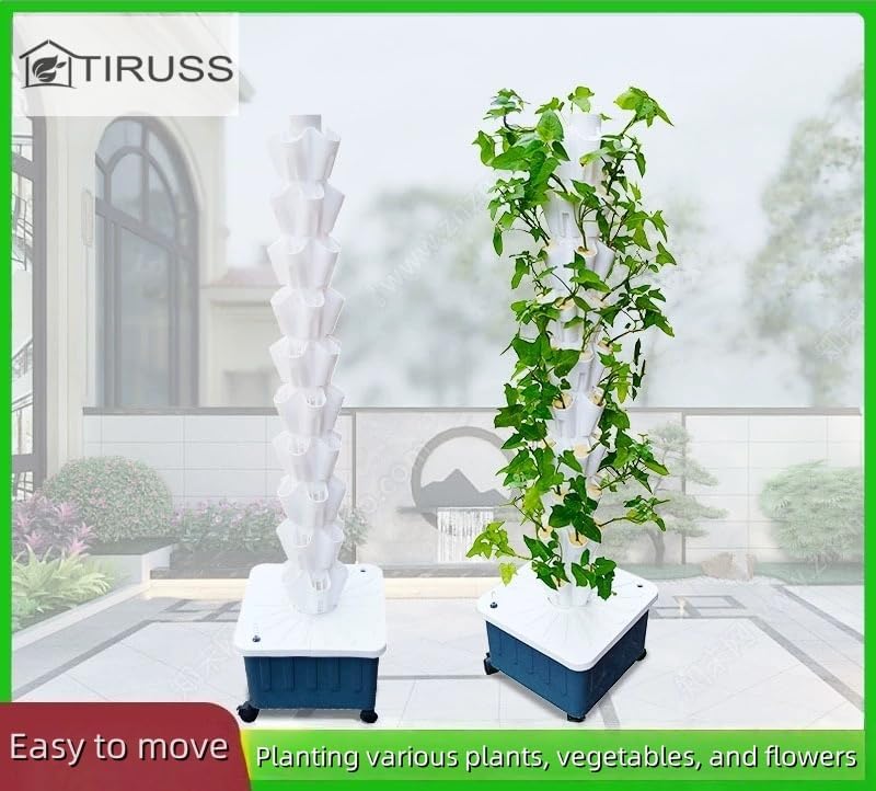 TIRUSSS Hydroponic Growing System Kit, Aeroponic Tower 50 Hole Garden Vertical Vegetable Planting System with Pump and