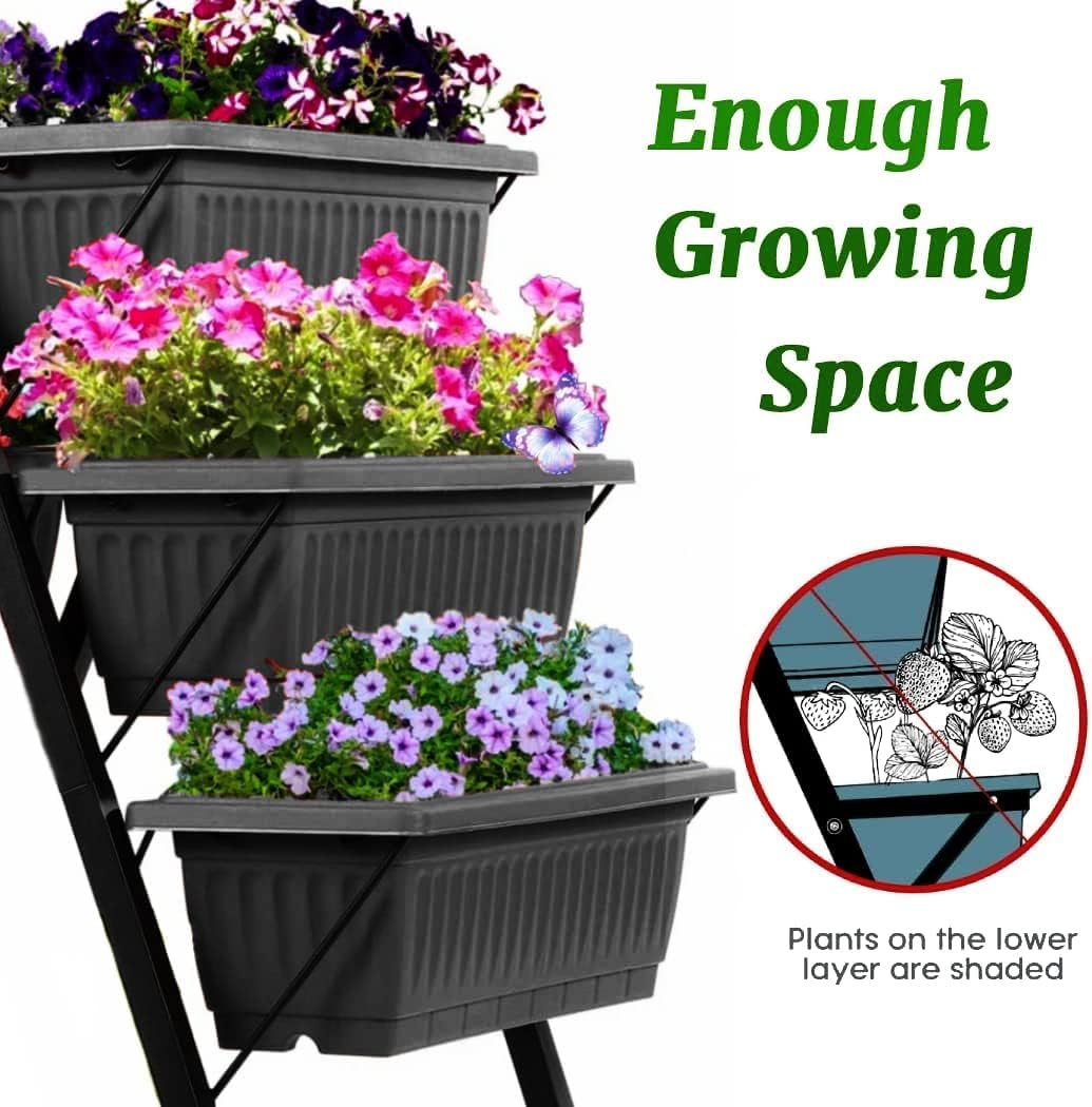 4FT Vertical Raised Garden Bed, 5 Tiers Elevated Planter Box, Black | Elevated Garden Bed Perfect for Patio Balcony