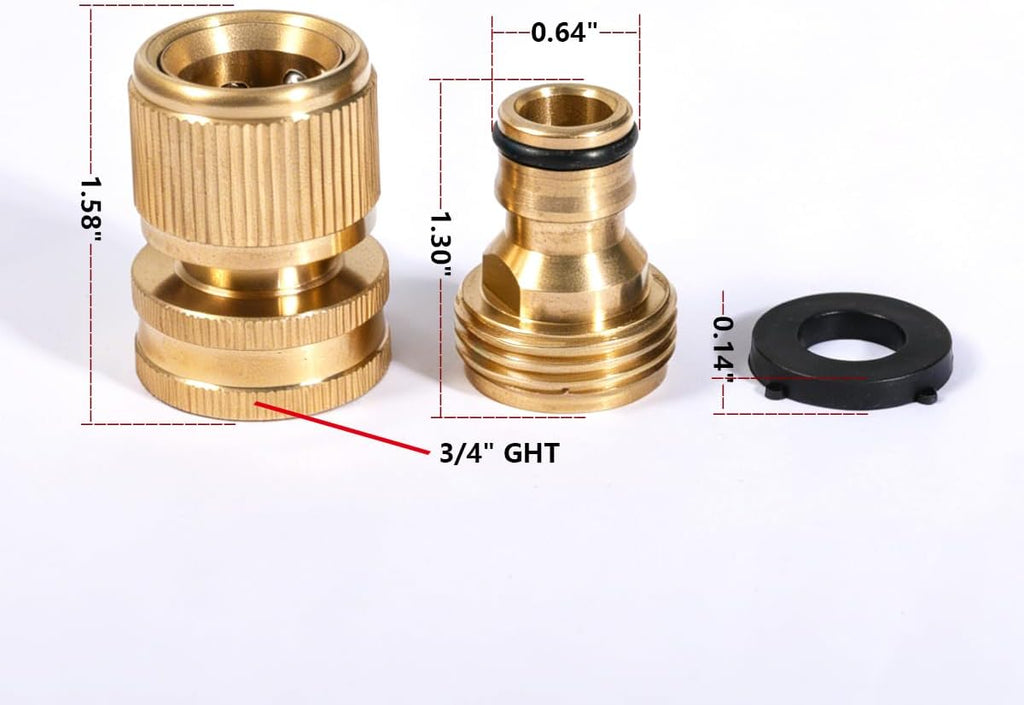 Garden Hose Quick Connect Solid Brass Quick Connector Garden Hose Fitting Water Hose Connectors 3/4 inch GHT