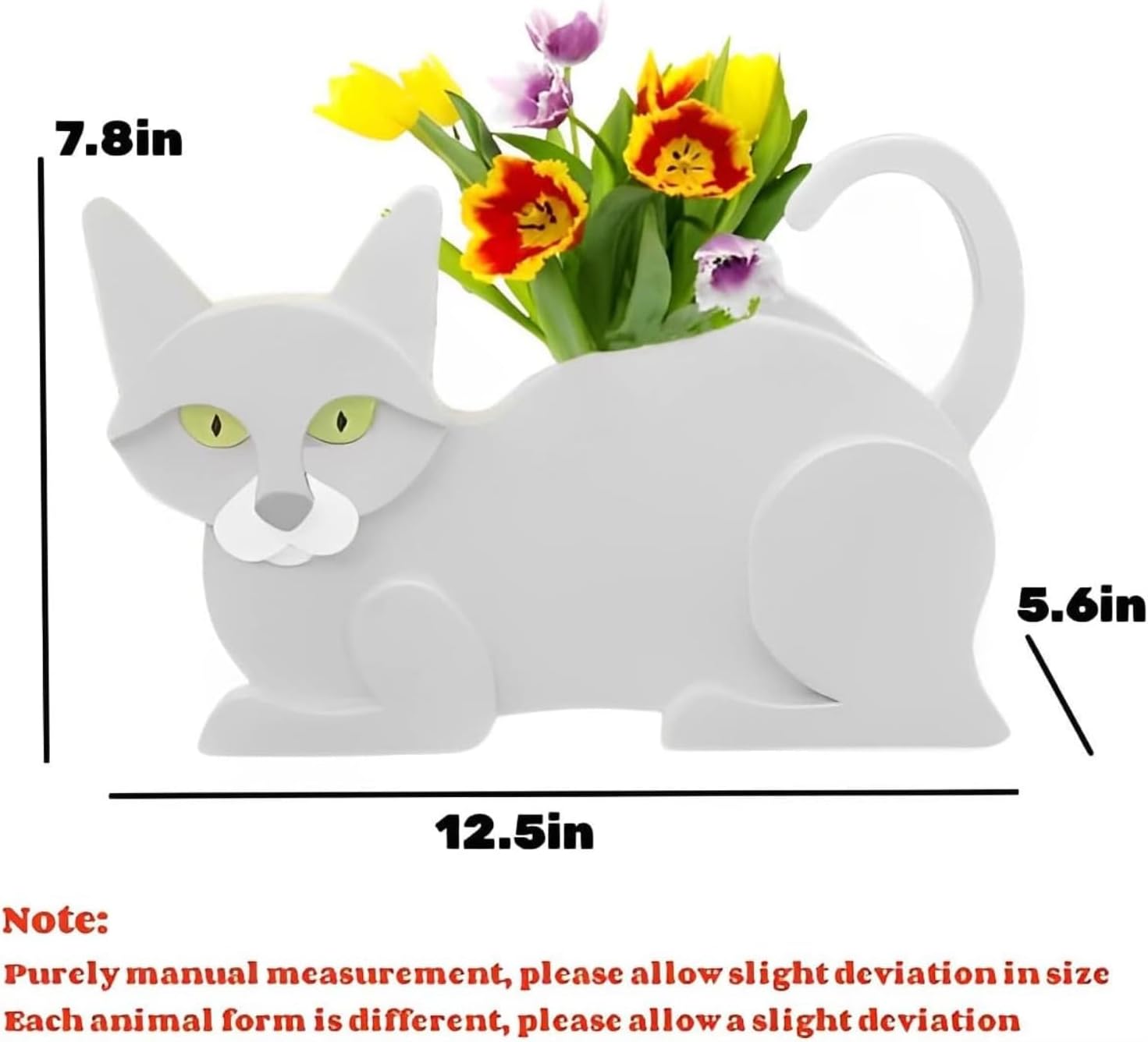 White Cat Planter Pots, Animal Shaped Flower Pot | Cute Plant Gift for Women and Pet Lovers, Indoor Outdoor Garden Home