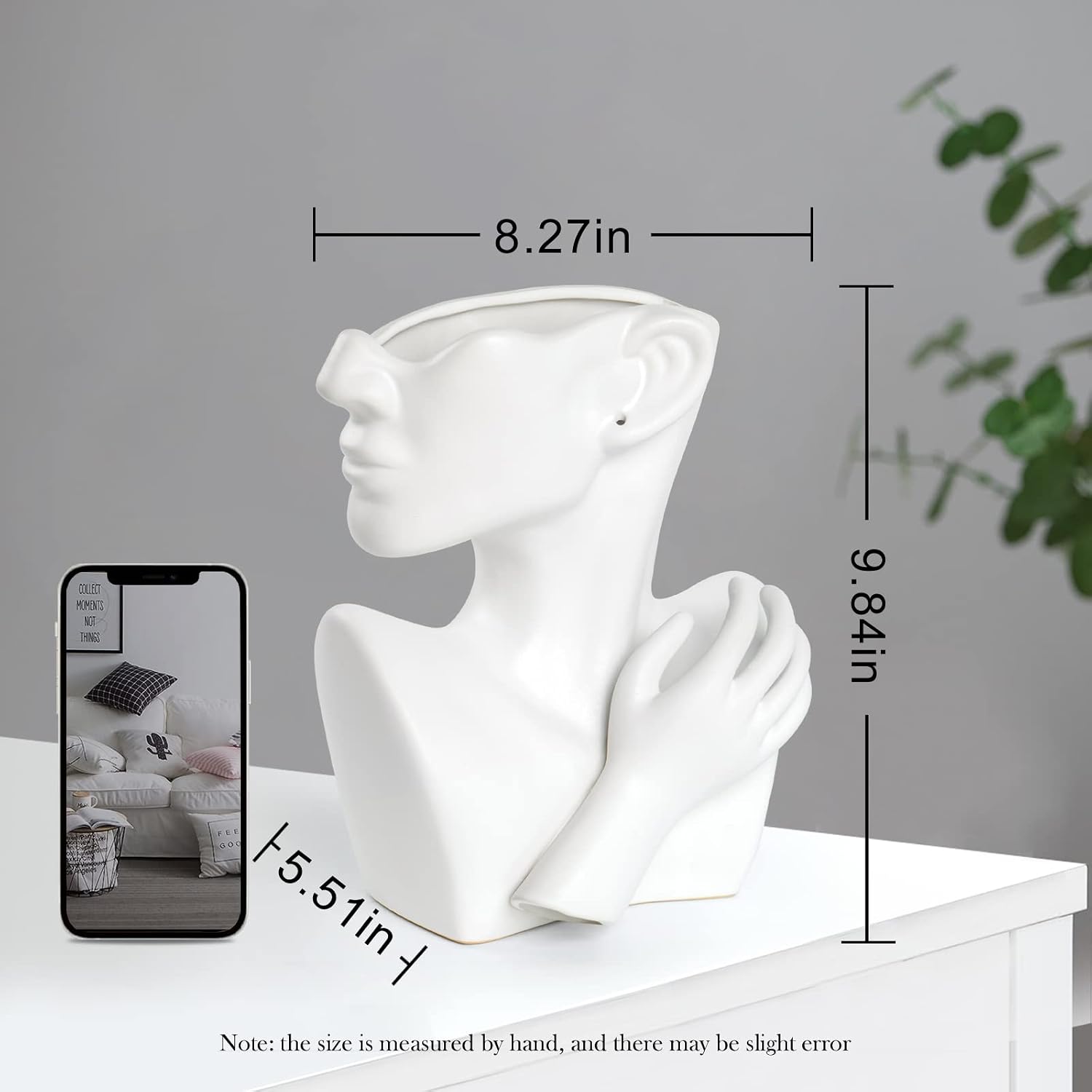 GDYOOSHOW Face Vases for Flowers Bust Planter Ceramic Head Vase Display Jewelry Rack White 9.84 Inches High Suitable