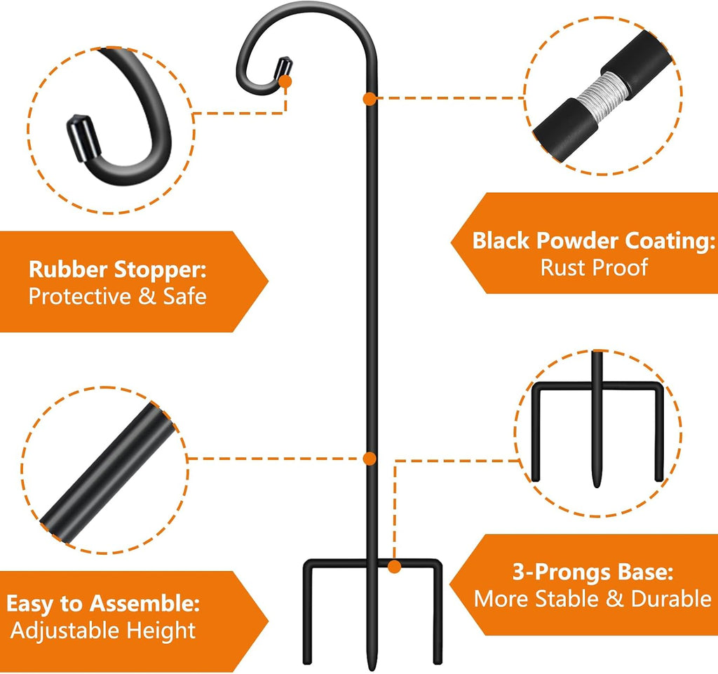 Gtongoko 32 Inch Shepherd Hooks for Outdoor 8 Pack, Adjustable Garden Hooks for Hanging Plants, Lanterns, Solar Lights
