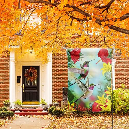 Hummingbird Garden Flags, Flower Garden Summer Yard Flags 12 X 18 Double Sided Polyester Welcome House Flag Banners For Decorative Garden Flags Summer