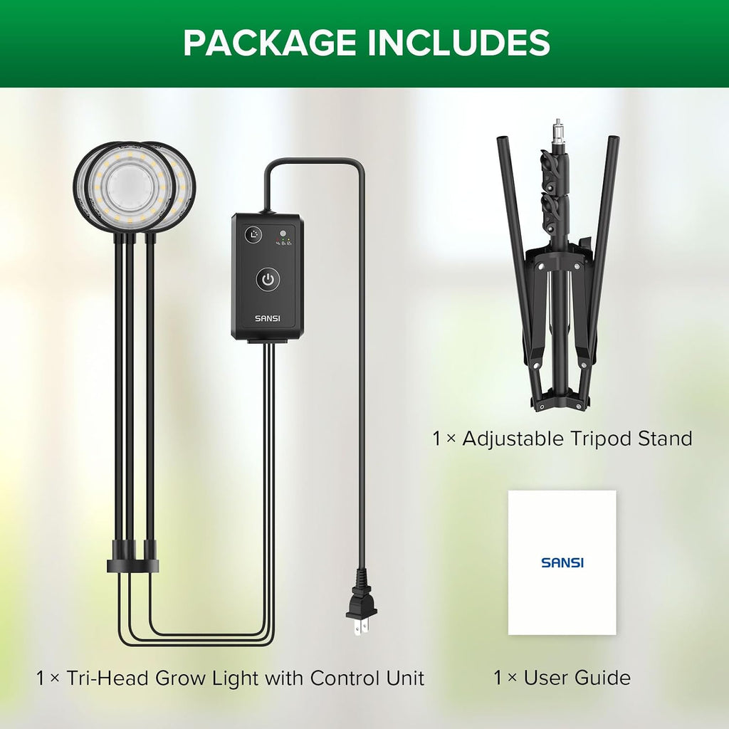 SANSI Grow Light for Indoor Plants, 40W 4-Head Tripod Stand Plant Light | Wide Coverage, Large Plants, 35"-65"