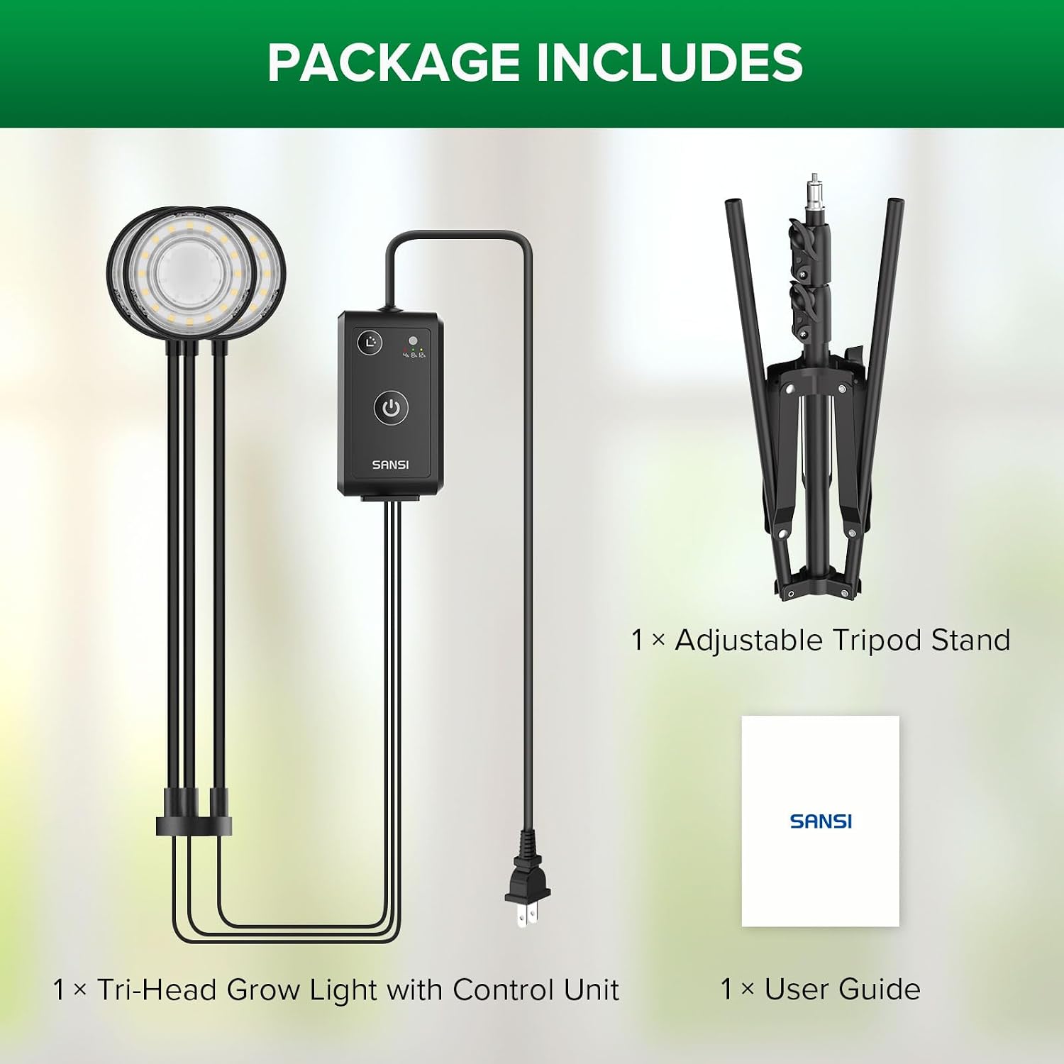 SANSI Grow Light for Indoor Plants, 40W 4-Head Tripod Stand Plant Light | Wide Coverage, Large Plants, 35"-65"