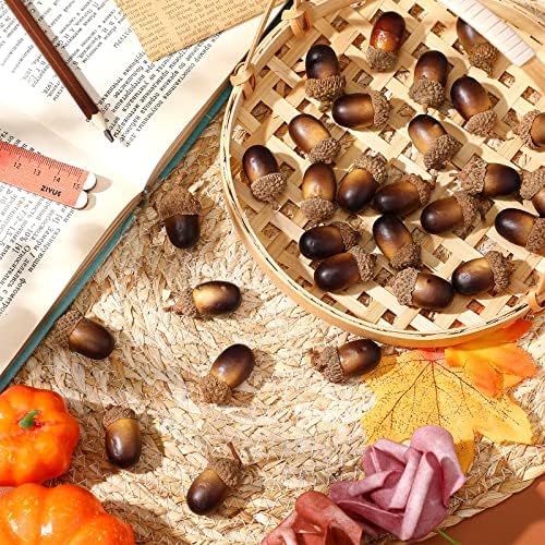 Syhood 300 Pieces Mini Artificial Acorn Bulk with Natural Cap, Dark Brown