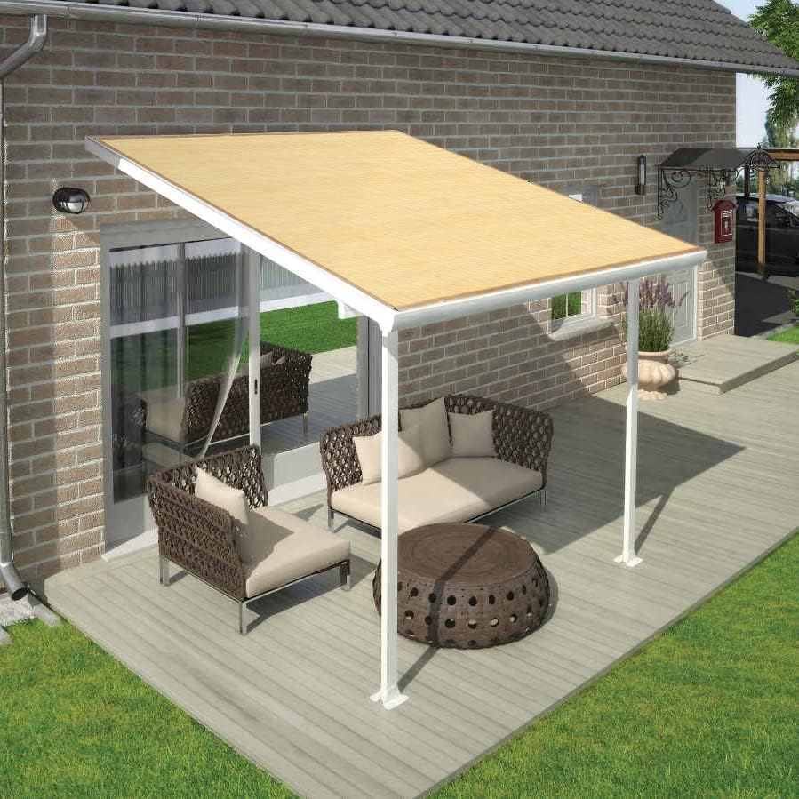 Shatex 90% Sun Shade Fabric, 12x16ft Sun-Block Net Mesh Shade with Clips for Pergola Cover Porch Vertical Screen, Beige
