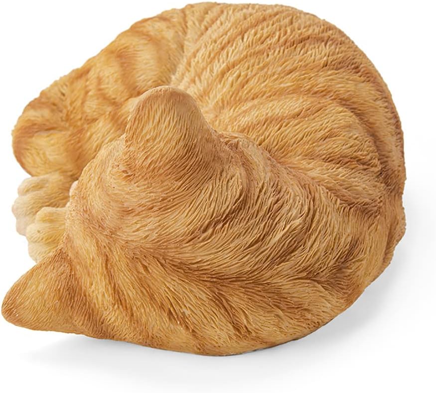 Sleeping Orange Tabby Cat Garden Statue Decor 8.27”L, Resin Realistic Sculptures Gift for Cats Lovers, Pet Memorial
