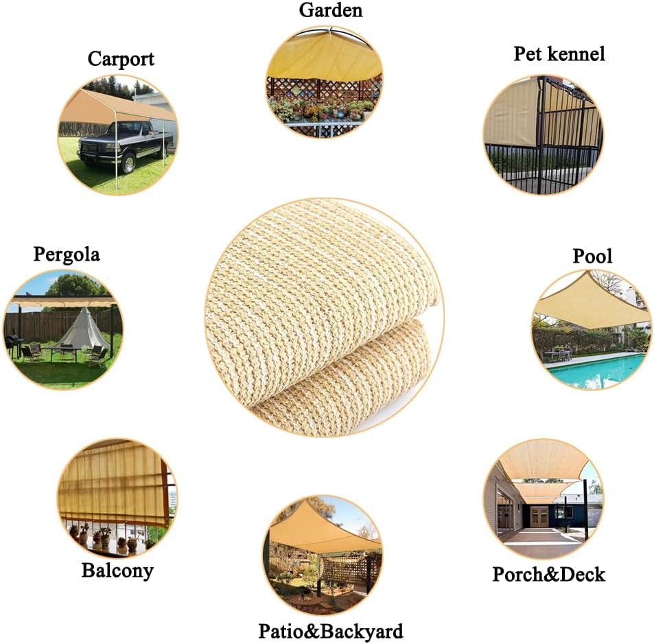 10x20 FT Shade Cloth, 90% UV Block, 200GSM HDPE Fabric | Breathable Beige Sun Shade Screen with Grommets for Patio