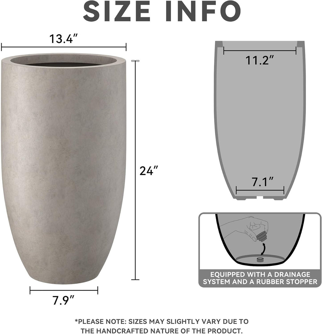 Kante Large Round Tapered Weathered Concrete Planter 24" Tall, Outdoor | Rubber Plug for Indoor, Drainage for Garden