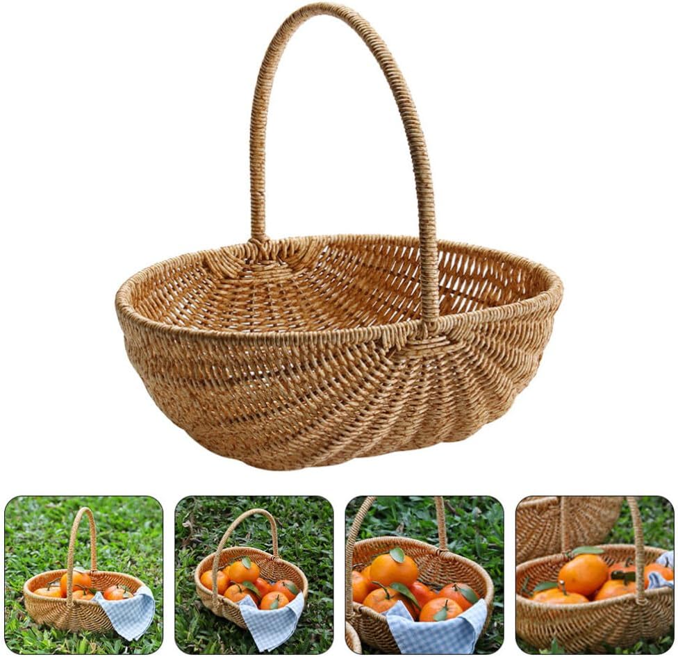 Kisangel Creative Light Brown Picnic Basket - Multi-Functional Rattan Style Harvest Shopping Basket for Fruits