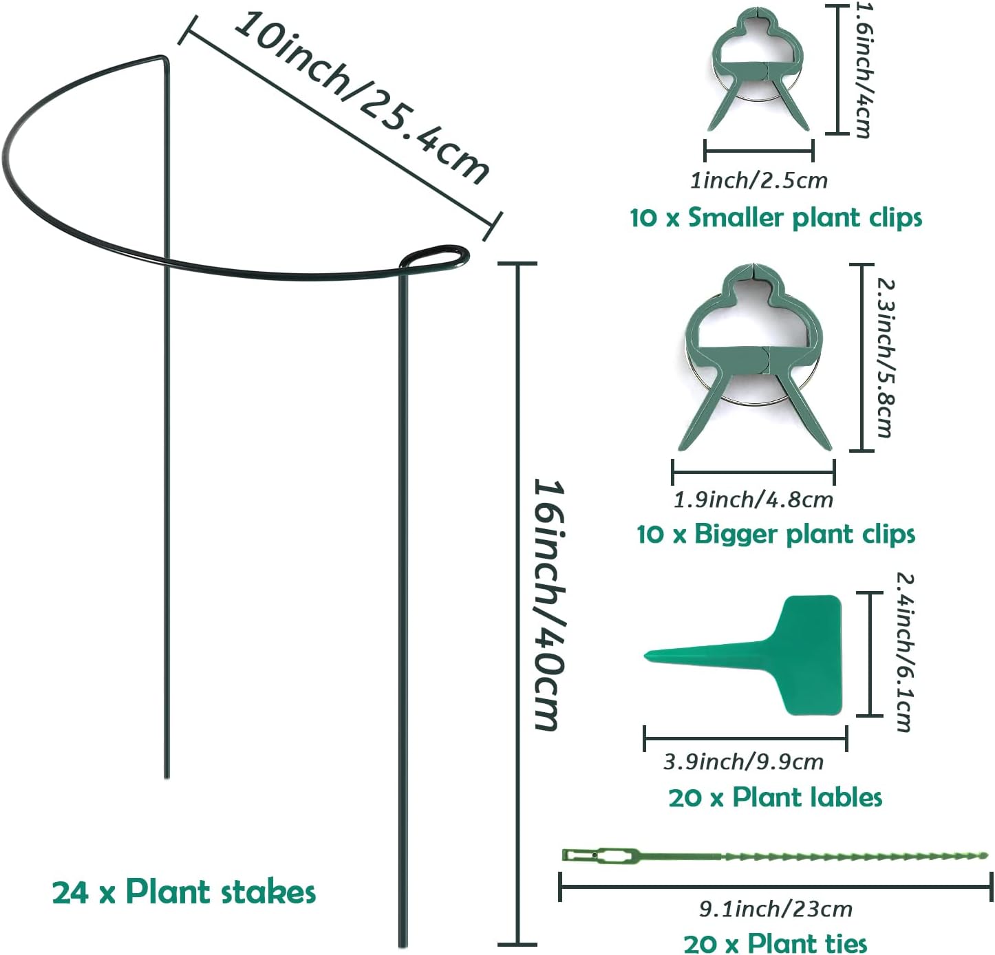 24 Pack Plant Support Stake, Half Round Metal Garden Plant Stake, Green Plant Support Ring, Border Support with Plant