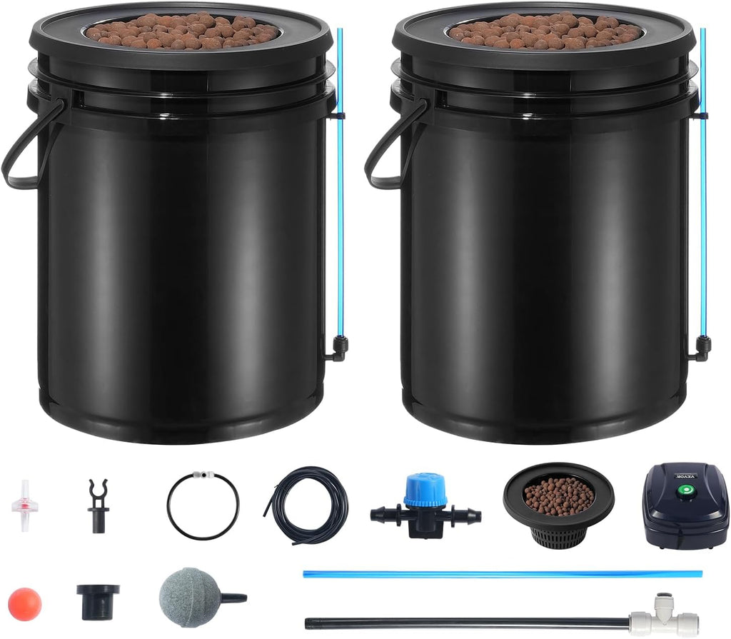 VEVOR DWC Hydroponics Grow System, Hydroponic Growing System with Top Drip Kit, Deep Water Culture 5-Gallon 2 Buckets
