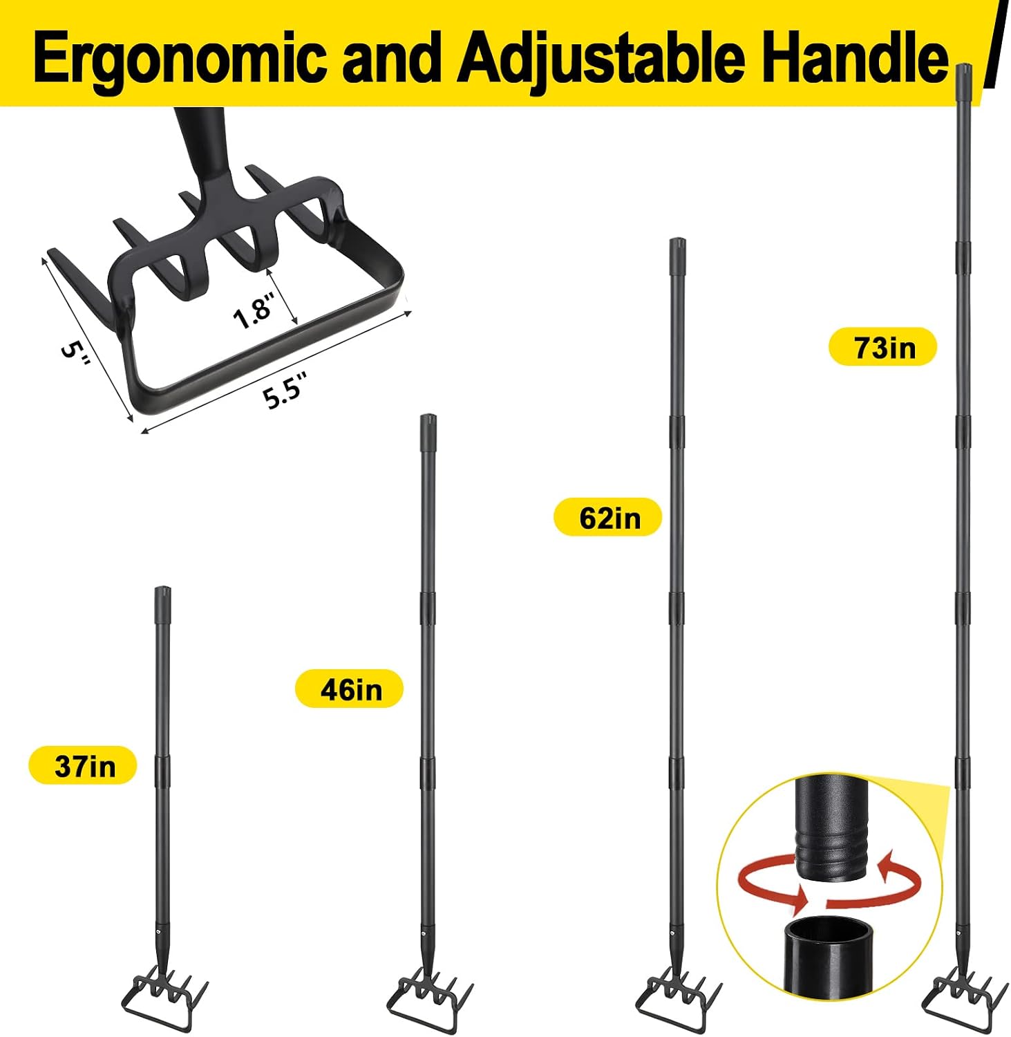 Garden Hoe, Cultivator Stirrup Hoe Garden Tool for Weeding, 73 Inch Heavy Duty Hula Hoe with Adjustable Long Handle