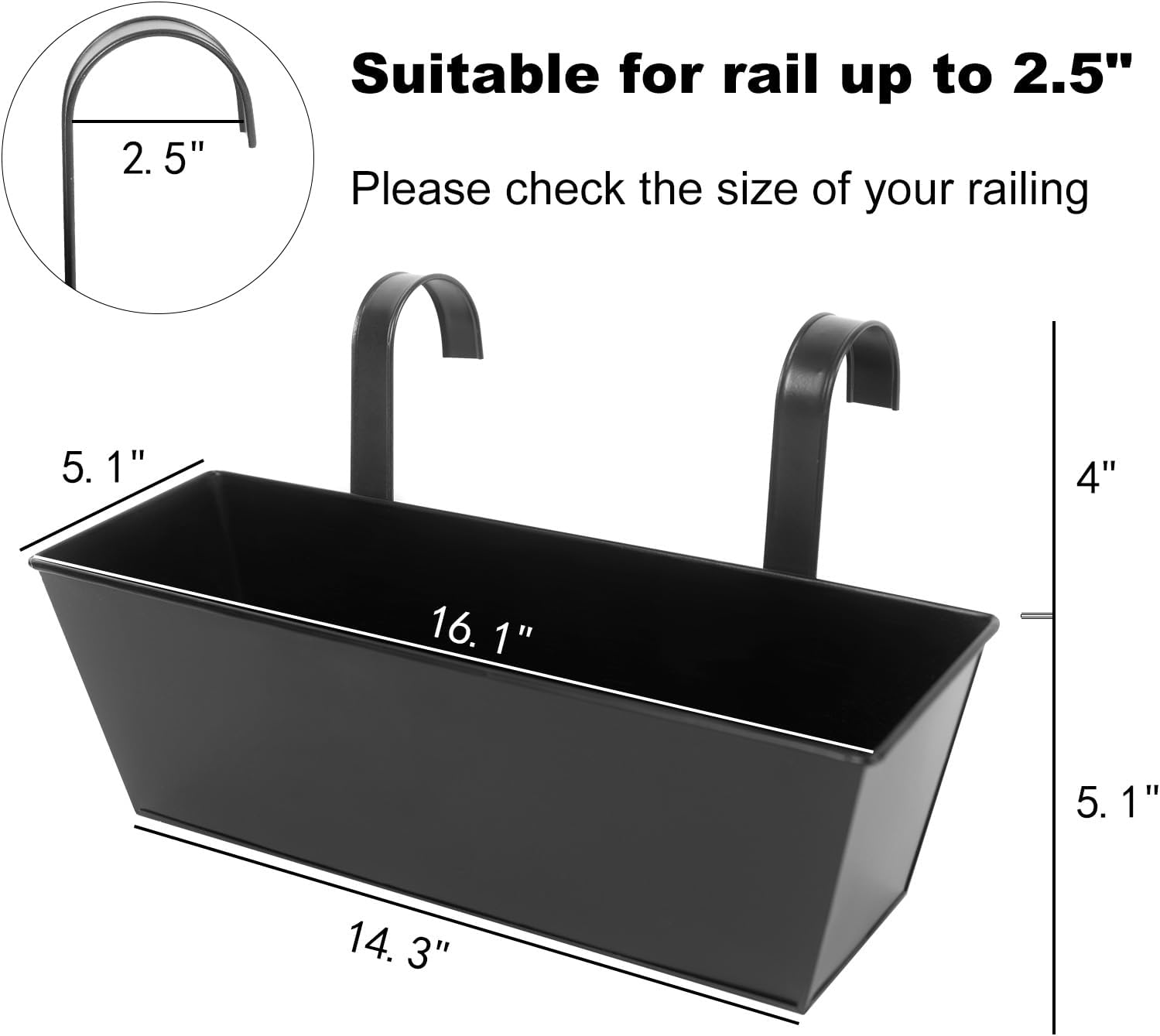 Railing Planters Outdoor Balcony 16 Inch Deck Over The Railing Planter Boxes Hanging Planters for Fence Flower 3 Pcs